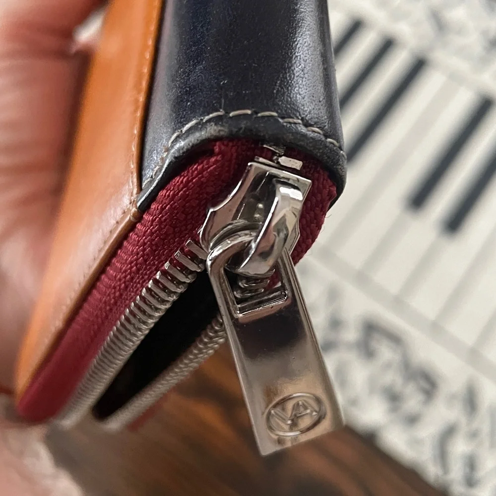 Valentina Red, Cognac and Black Zip Round Closure Change Zip Wallet